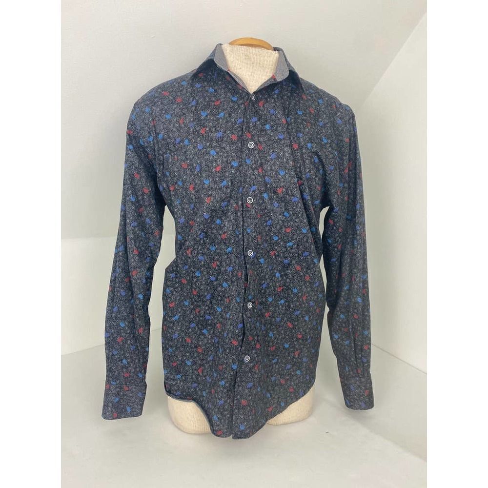 Mizumi Collezion Button Down Shirt Contrasting Cuffs & Collar Paisley - Large